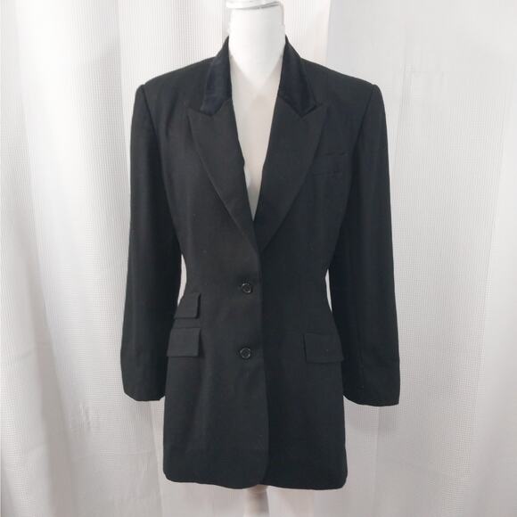 EVAN PICONE! STUNNING BLACK VELVET COLLAR, TAILORED & TAPERED JACKET! SZ 12 - Picture 2 of 13